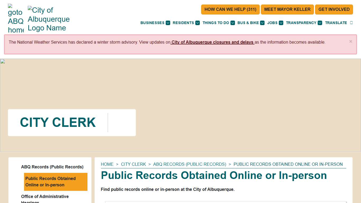 Public Records Obtained Online or In-person — City of Albuquerque