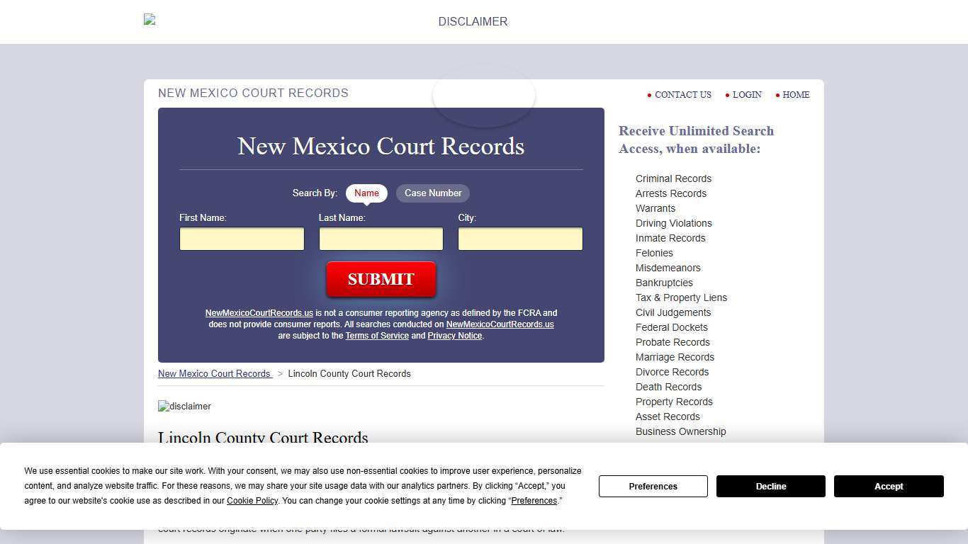 Lincoln County Court Records NewMexicoCourtRecords.us